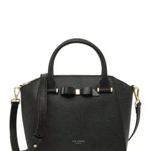 TED BAKER Janne Bow Black Pebbled Leather Medium T